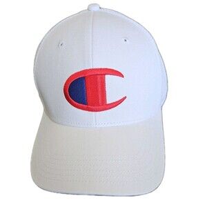 Champion White Classic Twill Snapback Curved Bill Hat with Embroidered Logo
